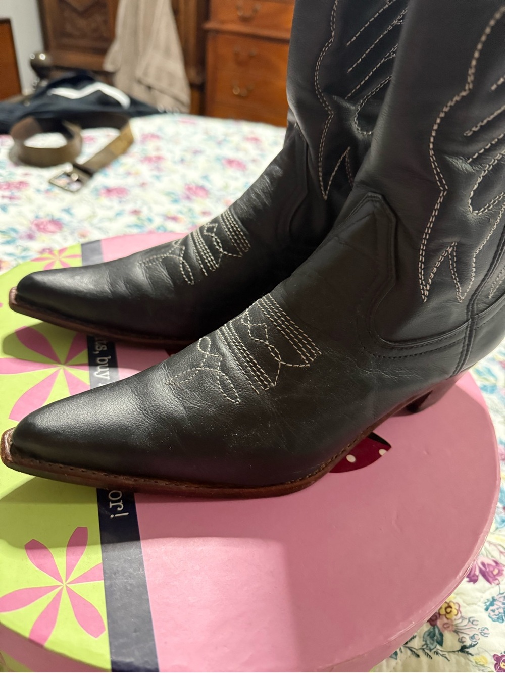 Hand made in Guatemala Black Leather Women's Western Heeled Boots